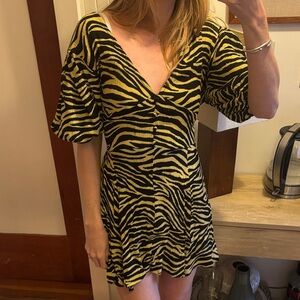Faithfull the Brand Black and Yellow Zebra Long Sleeve Dress